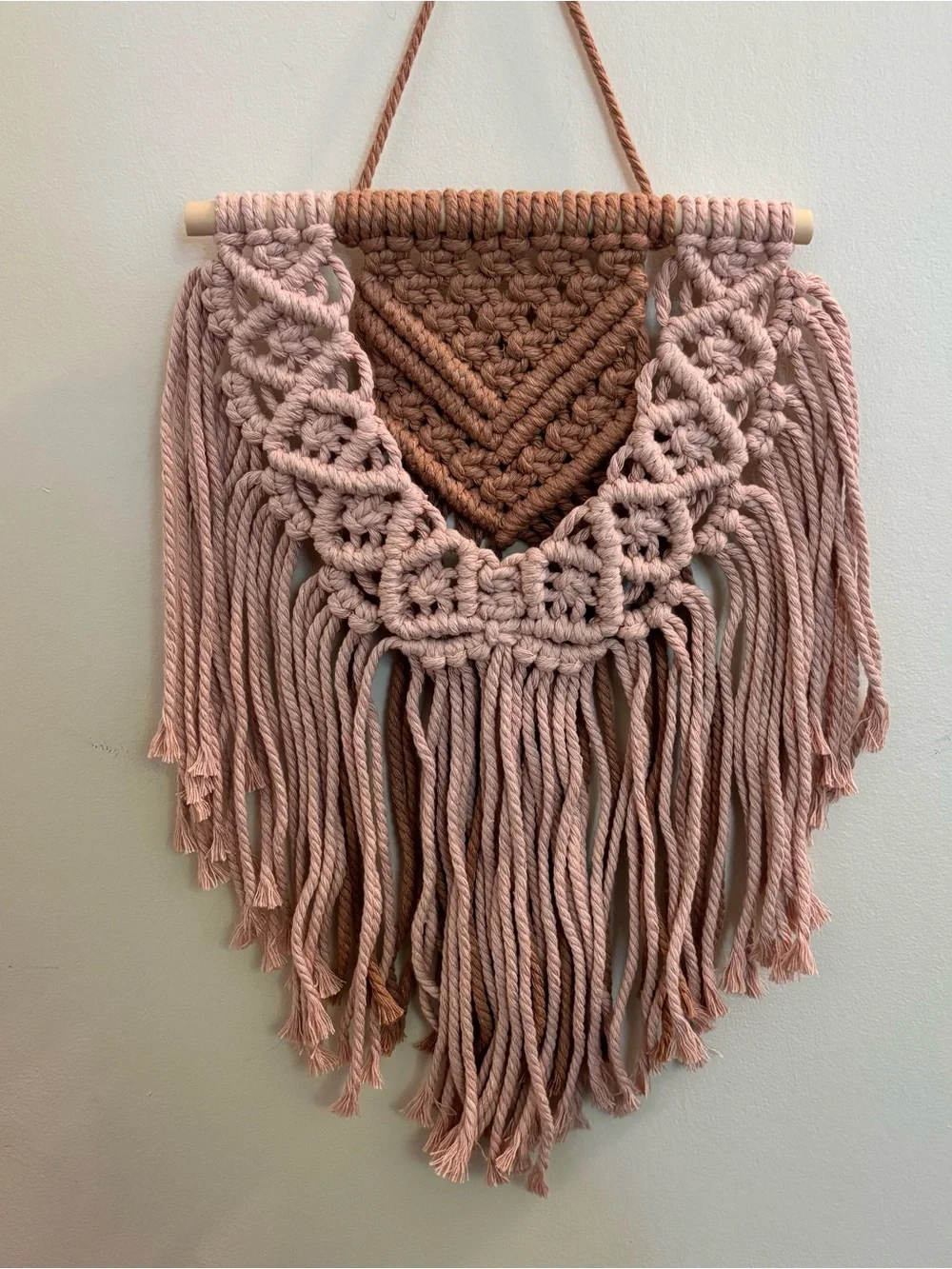 Handmade Boho Macrame Wall Hanging in Dusty Rose and Brown